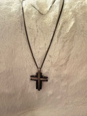 Men's Black Cross Pendant Necklace - Modern Layered Design